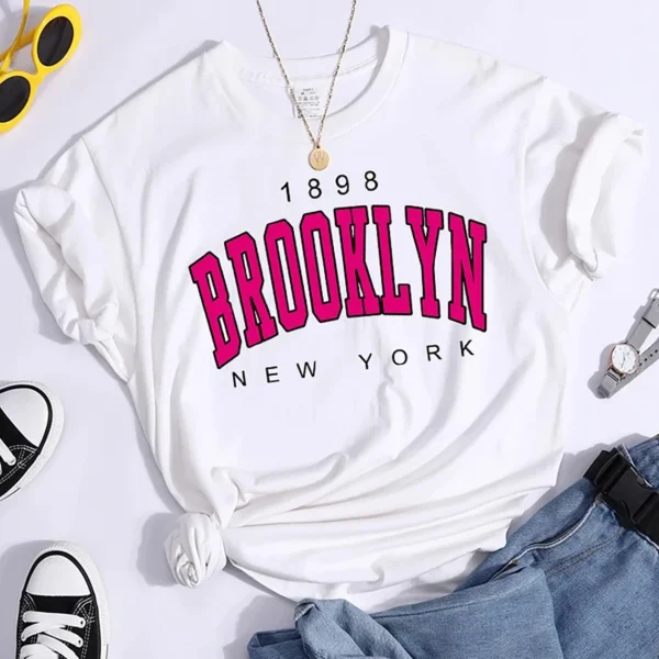 2024 New Summer Women T Shirt 1898 Brooklyn New York Print Short Sleeve T-Shirts Warm Casual Streetwear Hip Hop Y2k Clothes Tops - Image 2