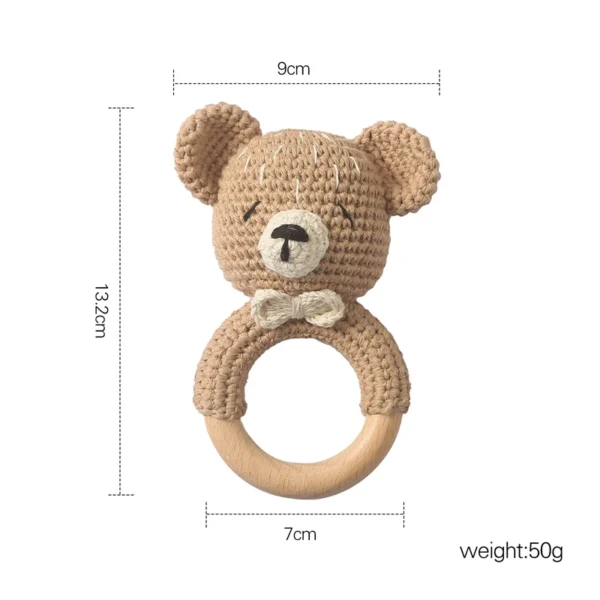 1PC Crochet Animal Bear Rattle Toy Soother Bracelet Wooden Teether Ring Baby Product Mobile Pram Crib Wooden Toys Newborn Gifts - Image 6