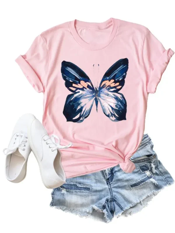 Flower Butterfly Style Trend Clothing Fashion T-Shirt Cartoon Tshirts Summer Tee Women Lady Print Casual Graphic T Top - Image 3