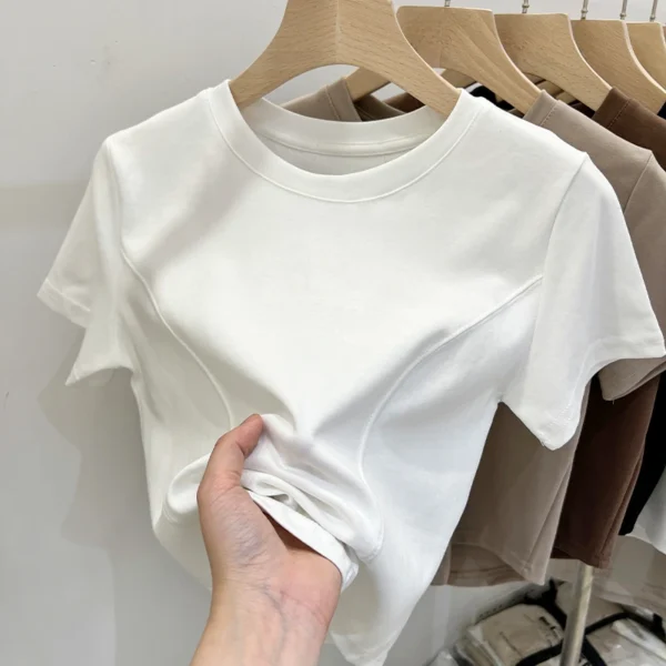 2025 Solid Basic Short Sleeve Womens Tshirt Casual Black White Fashion Top T Shirt Ladies Fashion Korean Tee Shirt Streetwear - Image 2
