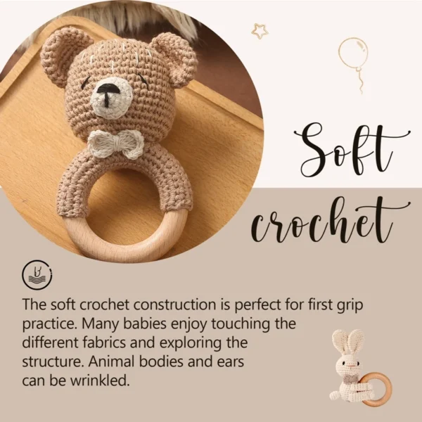 1PC Crochet Animal Bear Rattle Toy Soother Bracelet Wooden Teether Ring Baby Product Mobile Pram Crib Wooden Toys Newborn Gifts - Image 4