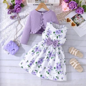 Kid Girl 2-8Years old Long Sleeve Coat Floral Princess Dresses Outfit Toddler Infant Clothing Set Fashion Kids Wear