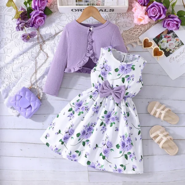 Kid Girl 2-8Years old Long Sleeve Coat Floral Princess Dresses Outfit Toddler Infant Clothing Set Fashion Kids Wear
