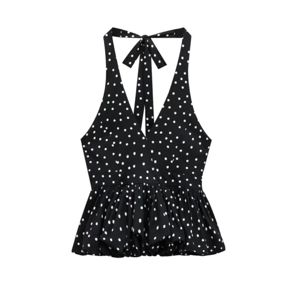 UNIZERA Women's Polka Dot Hanging Neck Backless Camisole with Decorative Detail – New Spring Casual Collection