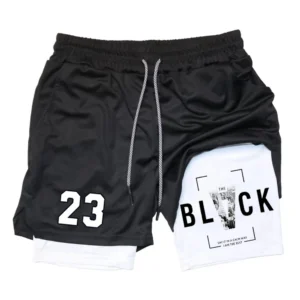 Men's casual 23 print double-layer sports shorts, drawstring beach shorts for summer beach vacations