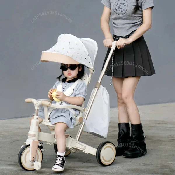 Lightweight Three-wheel Baby Stroller Adjustable Push Bar Foldable Three-wheel Baby Stroller Multi-functional Children's Bicycle - Image 3