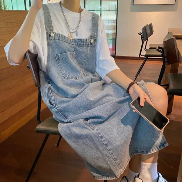 Spring Summer Denim Overall Dress Women Sleeveless Jeans Dresses Fashion Female Solid Slip Casual Loose Spaghetti Strap Dresses - Image 3