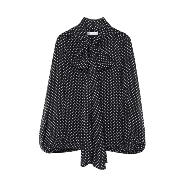 Women Cape Blouse With Tie Detail Spring Casual V Neck Women's Blouse Lightweight Lady Top Long Sleeve Female Shirts & Blousers