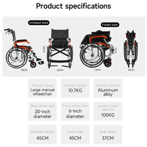 Aux Lightweight Wheelchair Travelling Pushchair Foldable Backrest Wheelchair For Elderly，Can board the plane and car trunk - Image 6