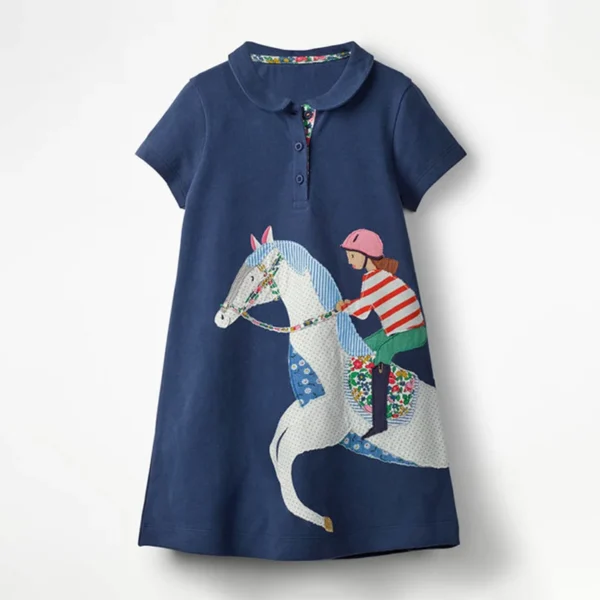Jumping Meters New Arrival Girls Dresses With Collar Horse Applique Hot Selling Summer Kids Clothing Short Sleeve Baby Frocks - Image 3