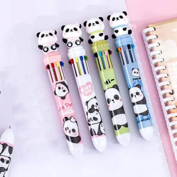1 Piece Lytwtw's Cute Ballpoint Pen Press Cartoon Panda Multicolor 10 In 1 Colors Stationery School Office Supply Creative - Image 4