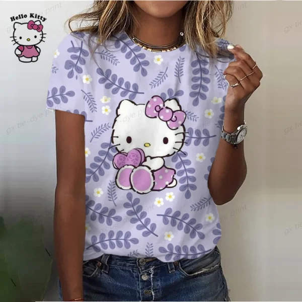 2023 Summer Cute Ladies T-Shirt 3D Printing Sexy Hello Kitty Cartoon T-Shirt Ladies Top Funny Clothing Round Neck Short Sleeve - Image 5