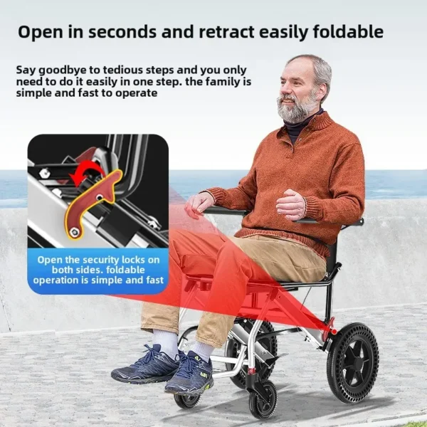 Wheelchair ultra -light can fold the elderly with disabilities for small portable portables to get on the plane hand cart - Image 5
