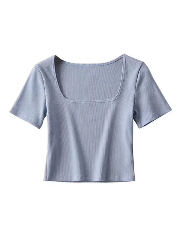 Women Square Neck Rib Crop T-shirt Short Sleeve Crop Top - Image 6