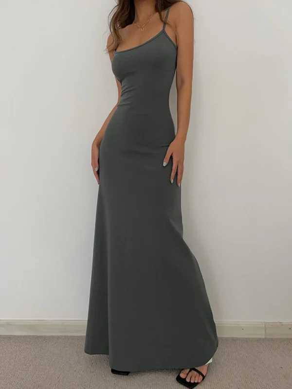 2025 Summer Women's New Fashion Simple Temperament Suspender Long Backless Slim Waisted Sexy Sweet And Spicy Casual Dresses - Image 2