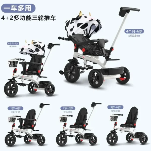 2024Children tricycles, bicycles, strollers, multi-functional strollers can sit on a lying baby trolley. - Image 3