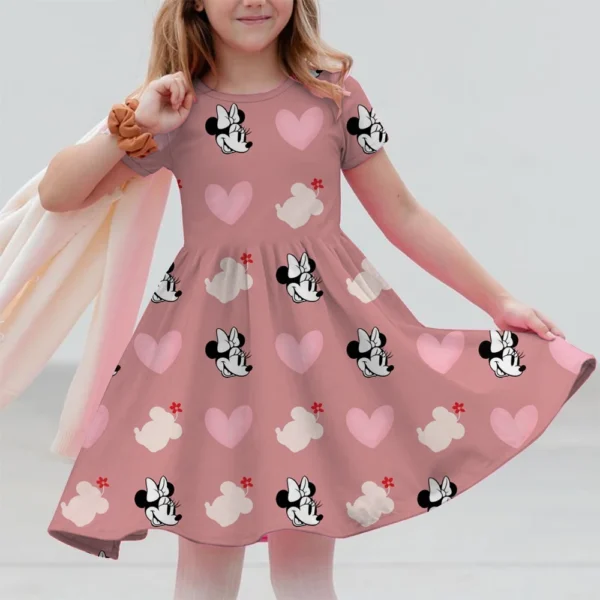 Cartoon Mickey Minnie Mouse Printed Dress Girls Summer Fashion One-piece Dress Kids Daily Casual Short Sleeve Clothing Outfit - Image 4