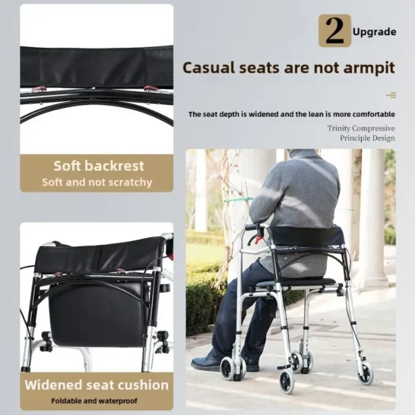Hemiplegic Elderly Mobile Chair Walking Stick with Handbrake, Four-wheel Folding Assistant Adult Walkers, Disabled Crutches - Image 2