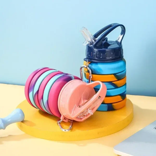 Silicone Foldable Water Bottle for Sports Reusable Leakproof Water Bottle with Carabiner Collapsible Water Bottle Bidon Rowerowy - Image 2
