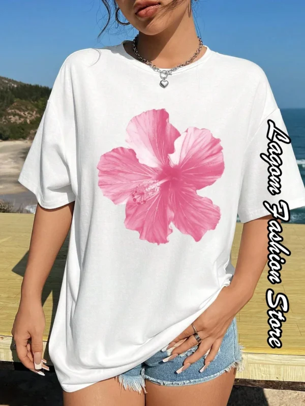 Cherry Print Women Fashion T-Shirt O-Neck Tops Tees Floral Graphic Short Sleeve Clothing Female Casual Streetwear - Image 4