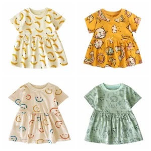 Sanlutoz Short Sleeve Summer Baby Dress Cute Pattern Casual Kids Girls Clothing Dress Cotton