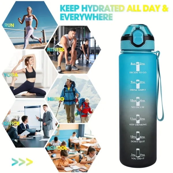 AOHAN 1PC1L Reusable Water Bottle with Straw, PCTG Material, Leakproof, and Time Markings for Fitness, Gym, School, and Outdoor - Image 4