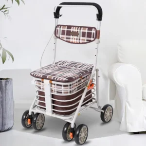 Four-wheel Walking Assist Rollator Walkers Lightweight Aluminum Folding Mobility Shopping Walkers Rollator Elderly Handcart