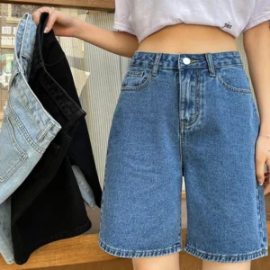 Streamgirl High Waisted Jeans Shorts Women 2025 Vintage Shorts Denim Loose Female Short Straight Jeans Shorts For Women Summer