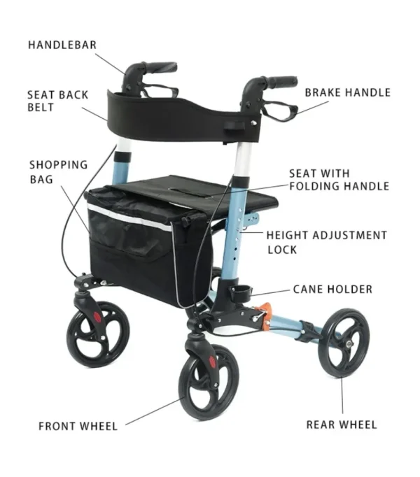 Aluminum Lightweight for Disable Adult Elderly Mobility Outdoor Walking Aids Folding Rollator Walker With Seat - Image 4