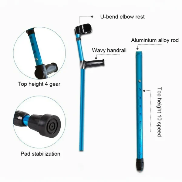Rehabilitation Medical Crutches Foldable Fracture Support Crutch, Lightweight Adjustable Underarm Aids,Comfortable Elbow Crutch - Image 6