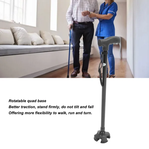Adjustable Walking Cane Quad Cane Lightweight Aluminum Alloy Anti Slip 10 Level Height High Strength for Elderly for Outdoor - Image 5