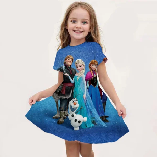 Cartoon Frozen Disneyland Trip Casual Dress for Little Girl Soft Princess Frock Kid Elsa Print Snow Queen A Line Summer Clothing - Image 5