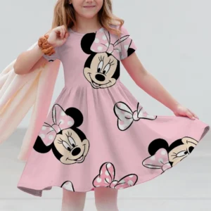 Disney Mickey Mouse Minnie print Summer Dress Kids Girl Clothes Sweet Desserts Short Sleeve Casua Fashion Birthday Baby Girl Dre