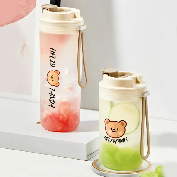 WORTHBUY 350Ml Reusable Plastic Water Bottle With Rope Cute Portable Sealed Leak Proof Drinking Cup Travel Sports Water Cup