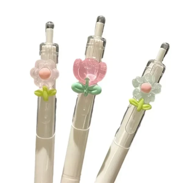 2 Pcs Kawaii Florid Gel Pens Black Ink Aesthetic Accessories Write Smoothly School Supplies Japanese Cute Stationery - Image 3