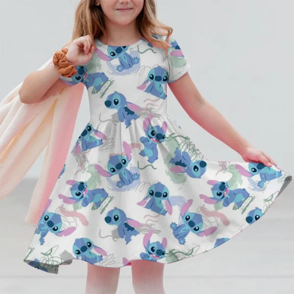 Summer New Children's Clothing 3d Printed Romantic Stitch Cute Girl Short-Sleeved Dress 3-14 Years Old Kids Performance Clothing - Image 5