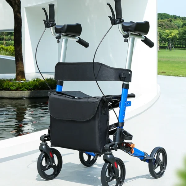 Height-Adjustable 4-Wheel Rollator Walker with Armrests, Foldable Sitting Mobility Scooter & Brake System for Seniors - Image 4