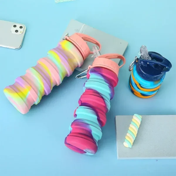 Silicone Foldable Water Bottle for Sports Reusable Leakproof Water Bottle with Carabiner Collapsible Water Bottle Bidon Rowerowy - Image 3