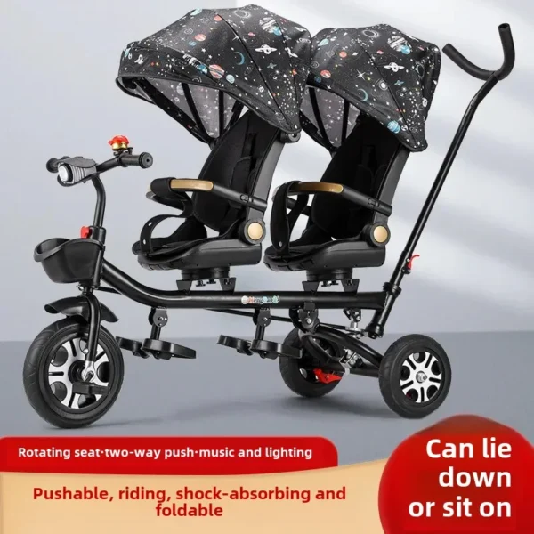 Children's Trike Baby Foot Pedal Car Twin Pushchair Infant Stroller Sizeable Second Child Can Carry People Kids Entertainment