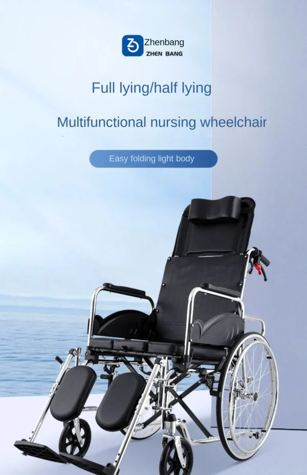 wheelchair for the elderly with toilet light portable folding multi-functional small manual old age walking trolley walkers - Image 2