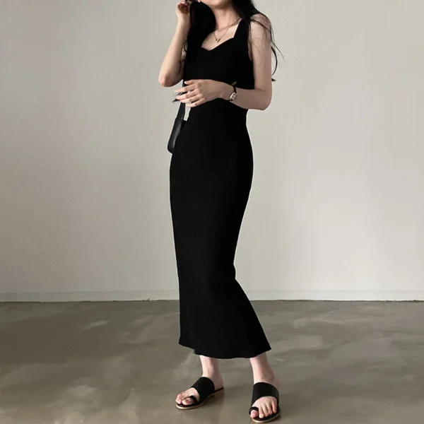 CIBBAR Basic Knit Long Dress Korean Fashion Square Collar Sleeveless Women's Dresses Summer Casual Y2k Vintage All-match Outftis - Image 3