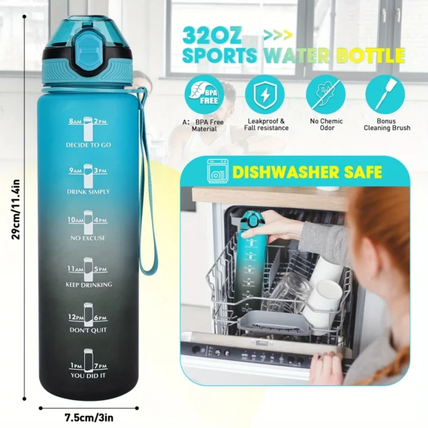 AOHAN 1PC1L Reusable Water Bottle with Straw, PCTG Material, Leakproof, and Time Markings for Fitness, Gym, School, and Outdoor - Image 5