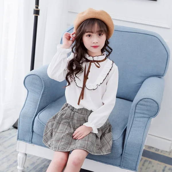 Girls Cotton Linen Stripe Base Shirt Children's Clothing Autumn New Style Kids' Shirt Toddler Clothes Middle Size And above - Image 4