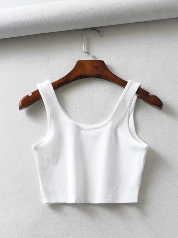 sexy women summer crop tops sleeveless short cotton u collar knitted bar - Image 3