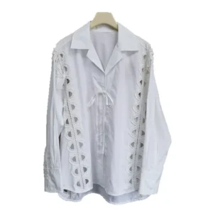 Loose Shirt Lace-up Semi-circle Pattern Hollow White Women's Fashion INS Style 25 Spring and Summer New Women's Clothing Blouses