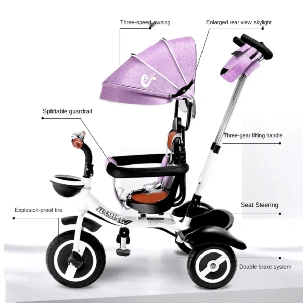 LazyChild Folding Children's Tricycle Multifunction Two-way Baby Stroller Bicycle Seat Space Wheel Three Wheels Stroller 2023 - Image 5