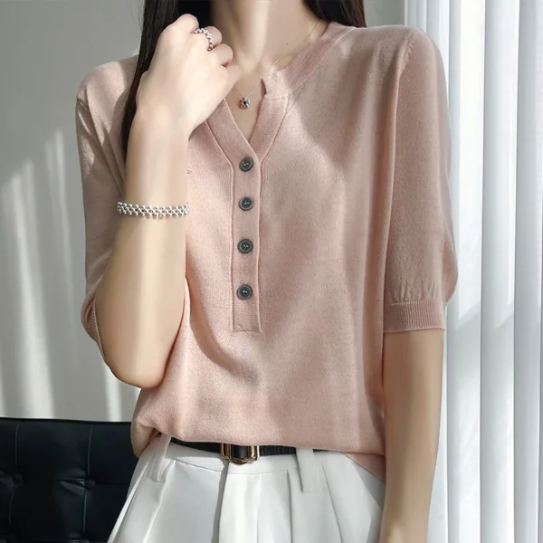 2023 New Summer Fashion Cashmere short sleeve Sweater Women Knitted Short Sleeve Women Cashmere Sweater - Image 4
