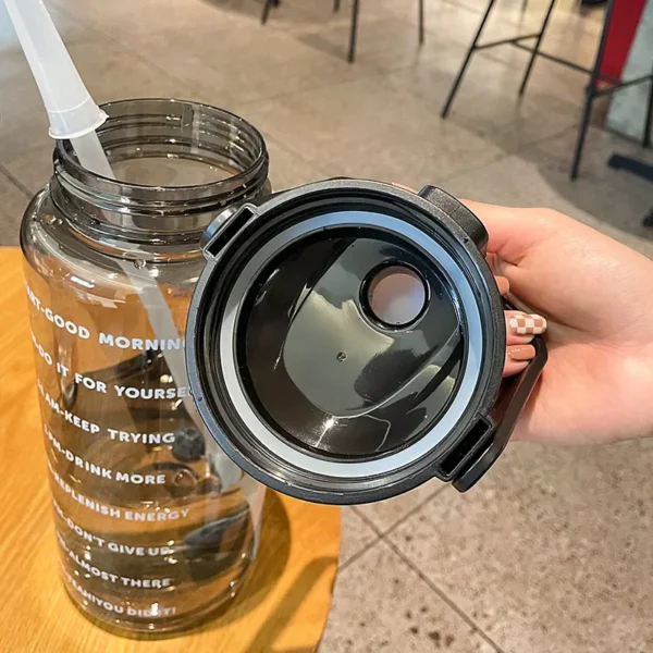 2 Liters High-capacity Water Bottle Reusable Outdoors Sports Drinking Bottle with Time Marker Portable Plastic Cups with Straw - Image 4