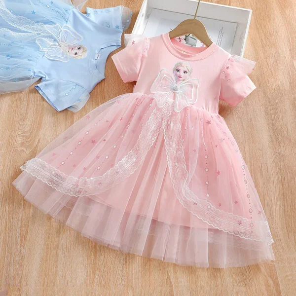 New Disney Girls Dress Short Sleeve Summer Princess Dresses Frozen Elsa Party Baby Dresses for Children Clothing Kids Clothes - Image 2