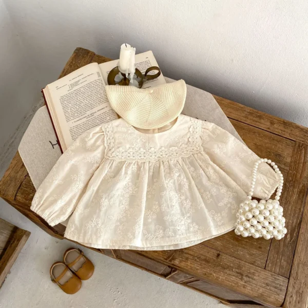 7239 Ins 2023 Baby Girls Tops and Pants Embroidery Flowers Longsleeve Blouse Infants Girls Clothes Floral Shirts - Image 3